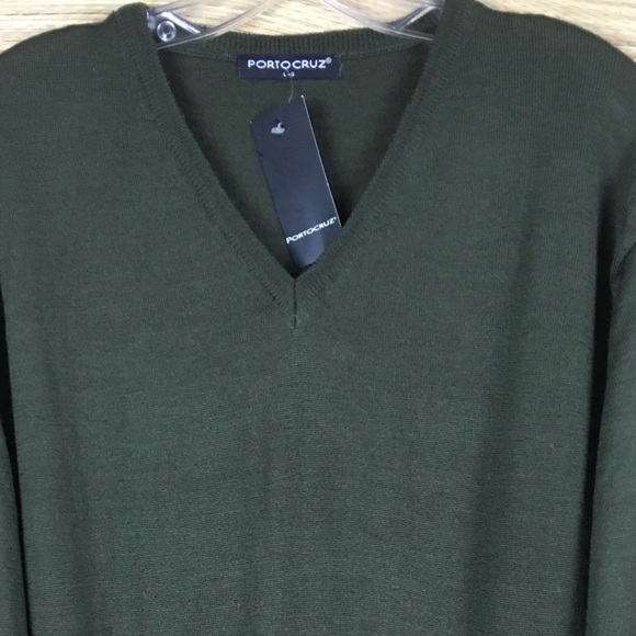NWT PORTO CRUZ Vtg Wool Blend V-Neck  Sweater Pullover In Military Green SzL/G - Picture 5 of 9